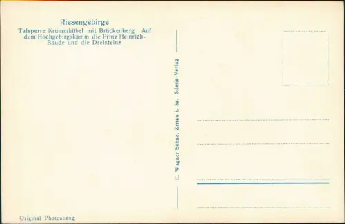 Postcard Krummhübel Karpacz Talsperre mit Brückenberg. 1932