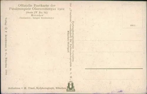 Ansichtskarte Oberammergau Passionsspiele Herodes 1922