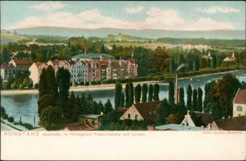 Konstanz Seestraße, im Hintergrund Friedrichshöhe und Loretto. 1909