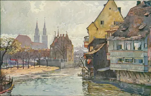 Ansichtskarte Nürnberg Insel Schütt - Künstlerkarte 1918