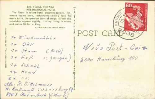 Postcard Las Vegas Nevada International Hotel 1980