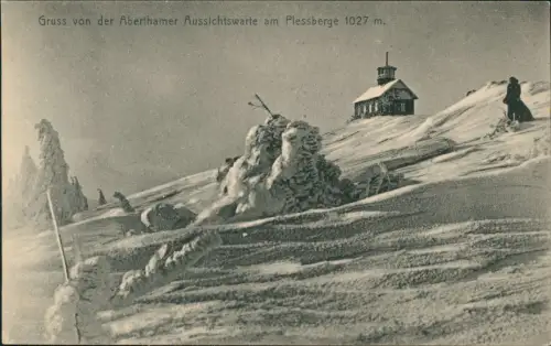 Postcard Abertham Abertamy Pleßberg Erzgebirge Warte im Winter 1912
