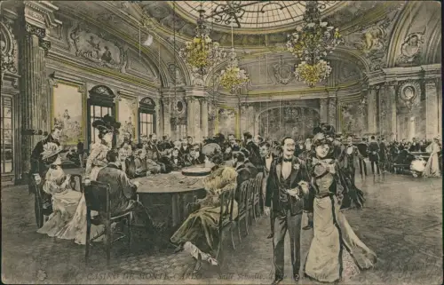 Postcard Monaco Casino Salle Schnitt Roulette Künstlerkarte belebt 1904