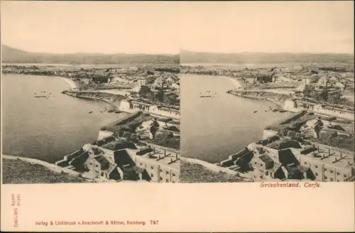 Postcard Korfu Korfu Corfu Stereoaufnahme Griechenland Stadt 1906