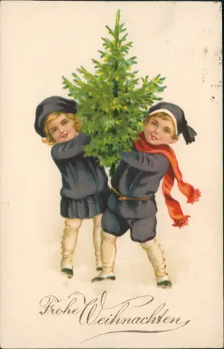 Ansichtskarte  Weihnachten Christmas Jungen mit Tannenbaum Künstlerkarte 1926