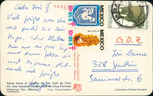 Postcard Veracruz Areal View Luftbild Castillo de San Juan de Ulua 1975