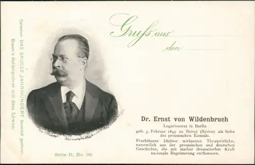 Ansichtskarte  Dichter Dr. Ernst von Wildenbruch Legationsrat in Berlin 1907