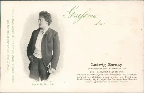 Theater - Schauspieler Ludwig Barnay Theaterdirektor Berlin 1908