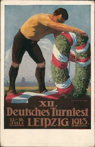 Ansichtskarte Leipzig Deutsches Turnfest Der Festkranz 1913  gel. Sonderstempel