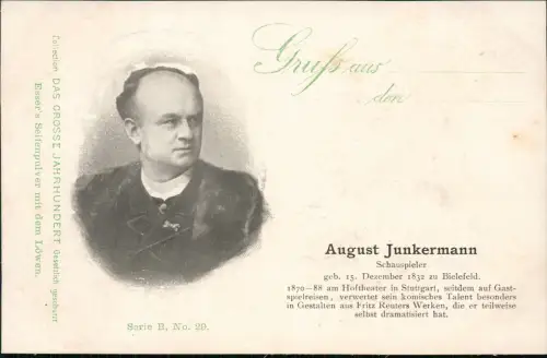 Theater - Schauspieler August Junkermann Hoftheater Stuttgart 1908