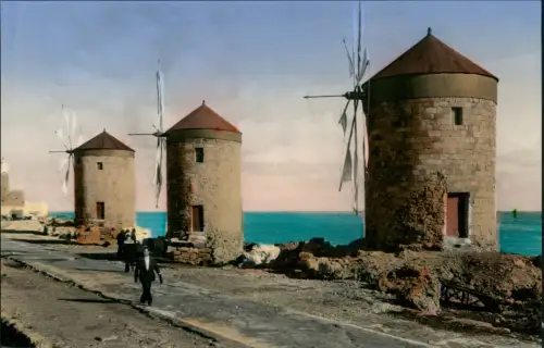 Postcard Rhodos Les Moulins The Mills Colorfotokarte 1964