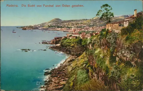 Postcard Funchal Madeira. Die Bucht von Funchal von Osten gesehen. 1914