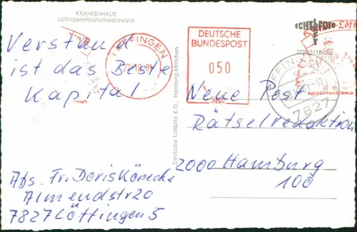 Ansichtskarte Löffingen Luftbild Luftaufnahme KRANKENHAUS 1961