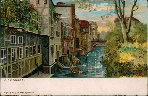 Ansichtskarte Spandau-Berlin Partie am Fluß Häuser 1915