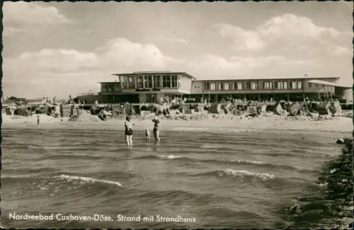 Ansichtskarte Döse-Cuxhaven Strand mit Strandhaus - Fotokarte 1962