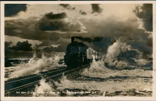 Westerland-Sylt Hindenburgdamm Dampflokomotive Gewitterstimmung 1930