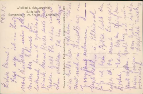 Ansichtskarte Bad Wildbad Blick vom Sommerberg ins Enztal Calmbach 1930