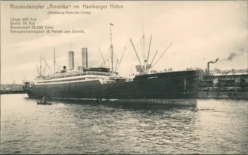 Ansichtskarte Hamburg Riesendampfer Amerika im Hamburger Hafen 1912