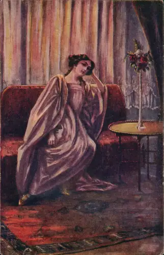 Künstlerkarte Gemälde Kunstwerke In Erwartung. schöne Frau 1914