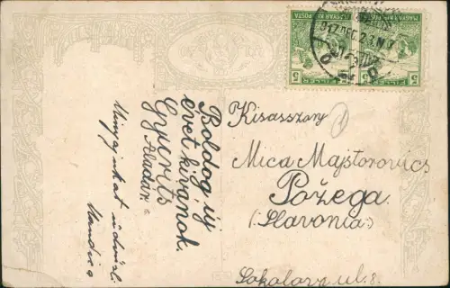 Ansichtskarte  Neujahr Sylvester New Year Boldog új évet! Kinder Uhr 1923