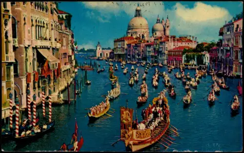 Cartolina Venedig Venezia Canal Grande Prozession 1961