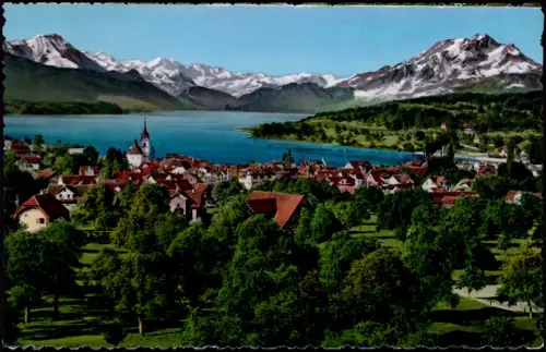 Ansichtskarte Küssnacht am Rigi Stadtblick mit Alpen Colorfotokarte 1957