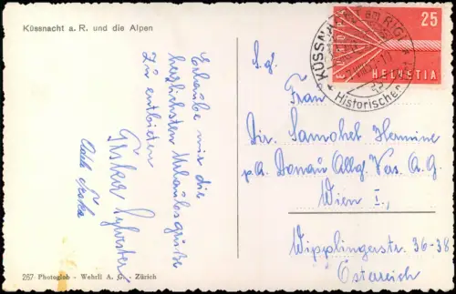 Ansichtskarte Küssnacht am Rigi Stadtblick mit Alpen Colorfotokarte 1957