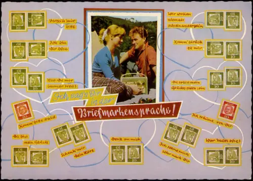 Ansichtskarte  Briefmarken Briefmarkensprache Liebespaar Liebe 1968