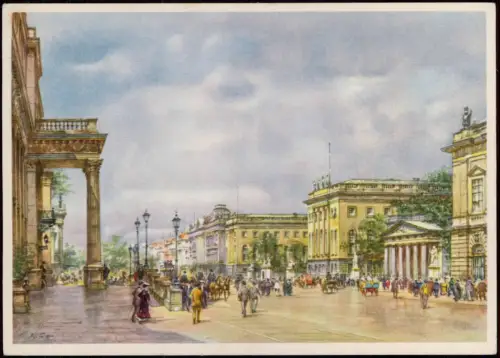 Ansichtskarte Mitte-Berlin Unter den Linden - Künstlerkarte Aquarell 1975