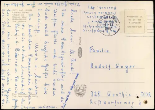 Postcard Aussig Ústí nad Labem General View 1967