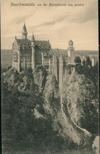Schwangau Schloss Neuschwanstein von der Marienbrücke aus gesehen 1908