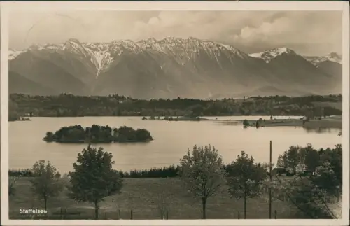 Ansichtskarte Uffing am Staffelsee Staffelsee mit Alpen Berg-Panorama 1932