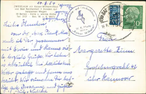 Bad Reichenhall 2-Bild-AK Watzmann, Zwieselalm u. Kaiser-Wilhelm-Haus 1954