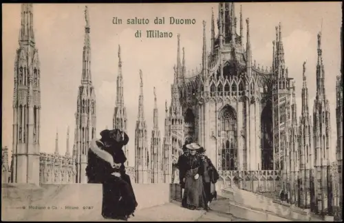 Cartolina Mailand Milano Un saluto dal Duomo fein gekleidete Damen 1908