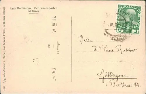 Cartolina Bozen Bolzano Tirol: Dolomiten. Der Rosengarten 1909