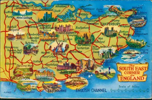Postcard .Großbritannien Landkarten AK South East Corner of England 1981
