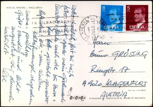 Postale El Arenal Stadtansicht Strand 1981