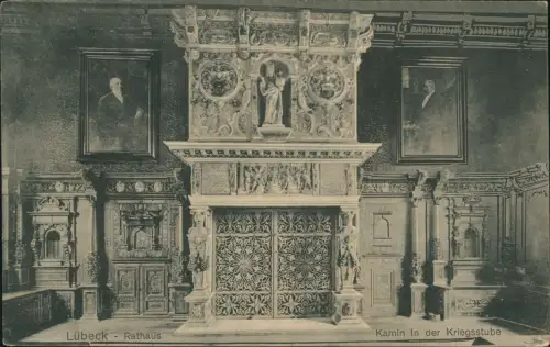 Ansichtskarte Lübeck Rathaus Kamin in der Kriegsstube 1909