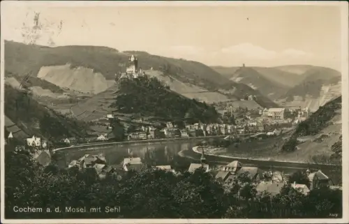 Ansichtskarte Cochem Kochem Panorama-Ansicht, Mosel mit Sehl 1930