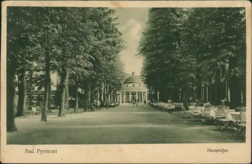 Ansichtskarte Bad Pyrmont Hauptallee Kuranlagen 1928