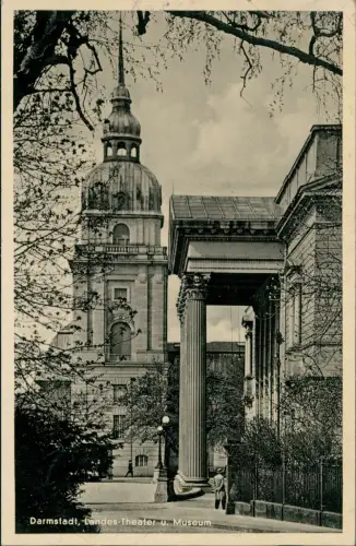 Ansichtskarte Darmstadt Landes-Theater u Museum 1935