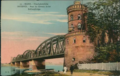 Ansichtskarte Mainz Eisenbahnbrücke 1922