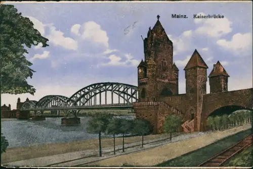 Ansichtskarte Mainz Kaiserbrücke | Nordbrücke 1922