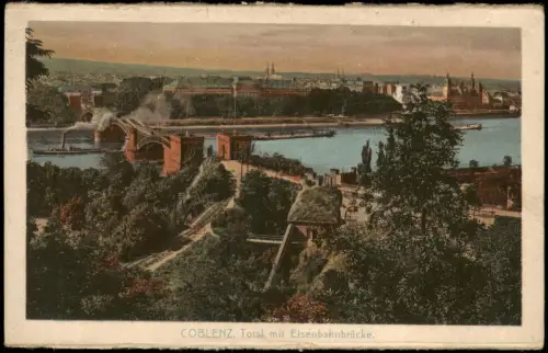 Ansichtskarte Güls-Koblenz Totale Fluss-Partie a.d. Eisenbahnbrücke 1910