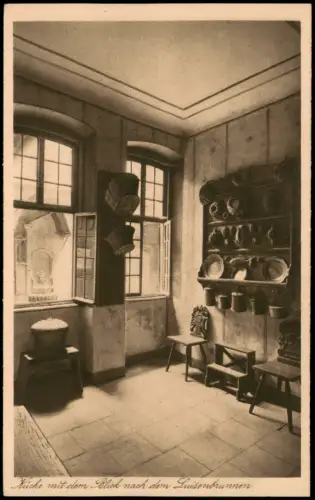 Frankfurt am Main Goethehaus Küche mit dem Blick nach dem Luisenbrunnen 1910