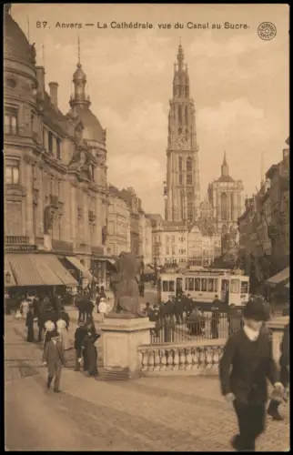 Antwerpen Anvers Cathédrale vue du Canal au Sucre, Tram, Geschäfte 1910