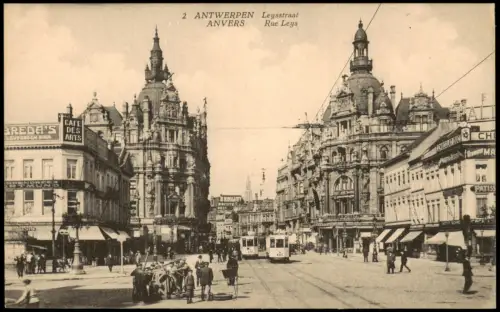 Antwerpen Anvers Tram Geschäfte in der Leysstraat, Rue Leys 1910