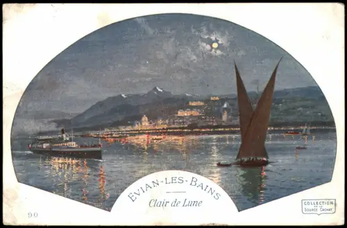 CPA Évian-les-Bains Dampfer und Stadt bei Mondschein 1914  gel. Feldpost