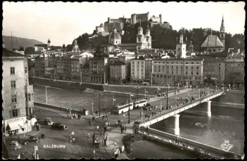 Ansichtskarte Salzburg Stadtpartie - Brücke 1958