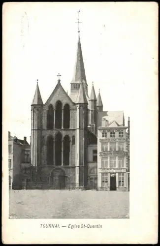 Postkaart Tournai Dornick / Dornijk Eglise St-Quentin 1915  gel Feldpost